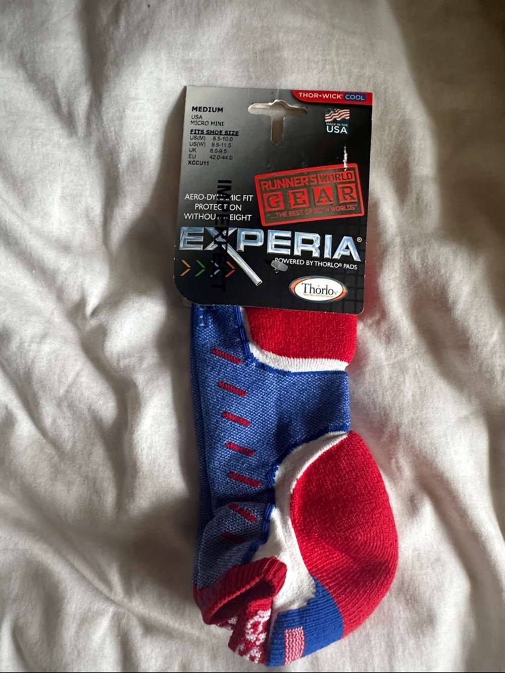 Thorlos Experia Men's USA Ankle Socks Athletic Medium 8.5-10 NWT Imperfect